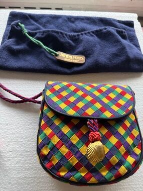 Vintage Bottega Veneta woven grosgrian ribbon colorful small flap bag with cord